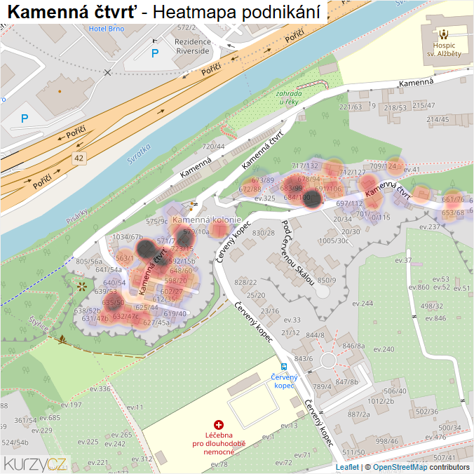 Mapa Kamenná čtvrť - Firmy v ulici.