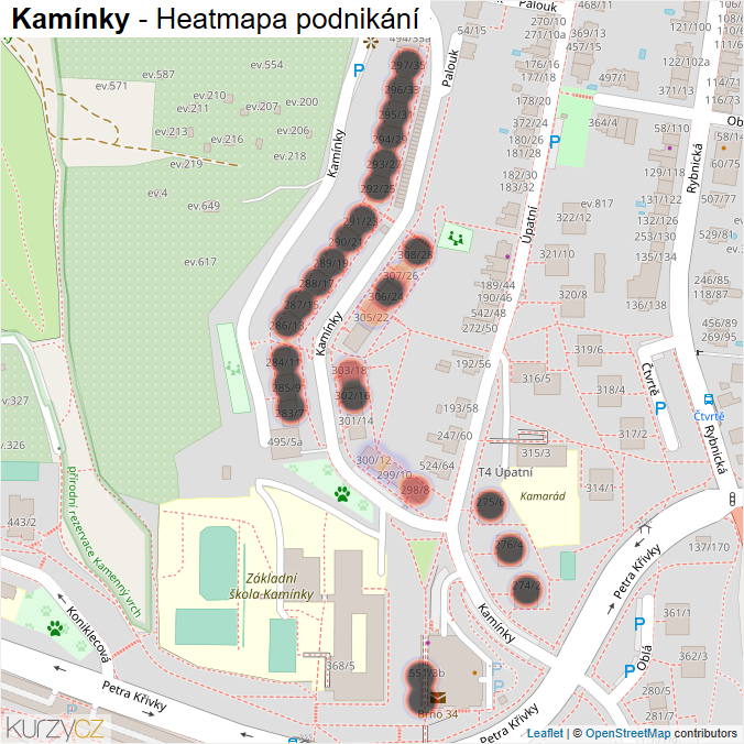 Mapa Kamínky - Firmy v ulici.