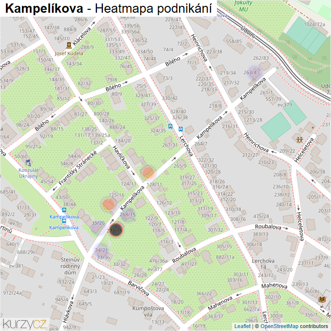 Mapa Kampelíkova - Firmy v ulici.