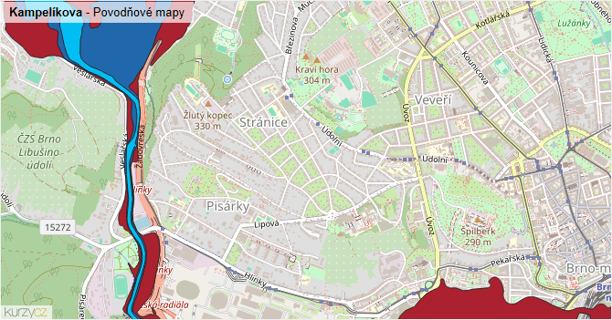 Kampelíkova - záplavové mapy stoleté vody