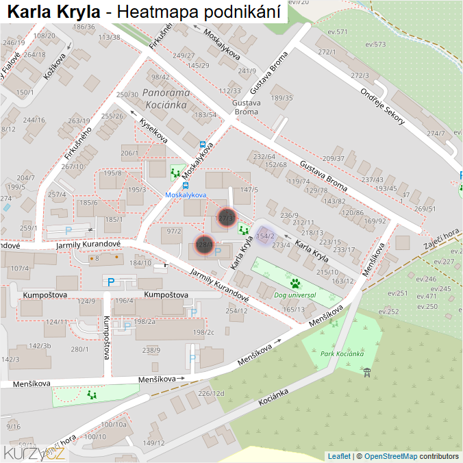 Mapa Karla Kryla - Firmy v ulici.