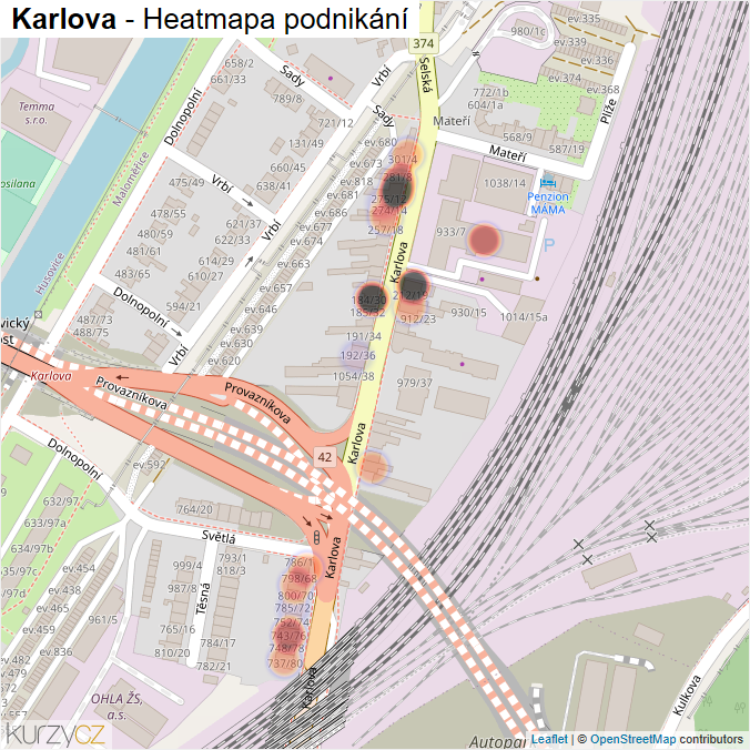 Mapa Karlova - Firmy v ulici.