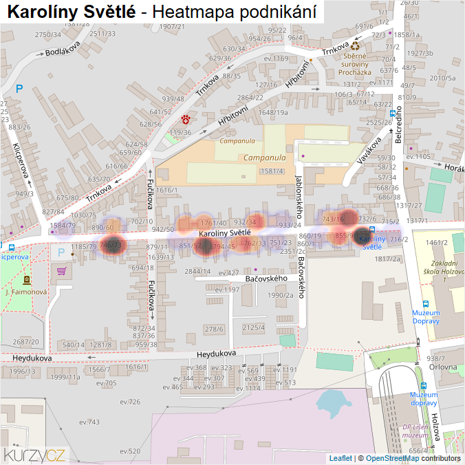 Mapa Karolíny Světlé - Firmy v ulici.