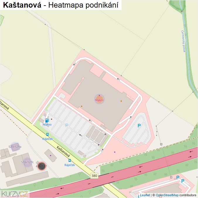 Mapa Kaštanová - Firmy v ulici.