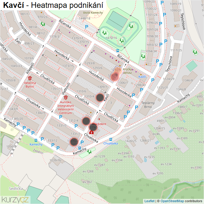 Mapa Kavčí - Firmy v ulici.