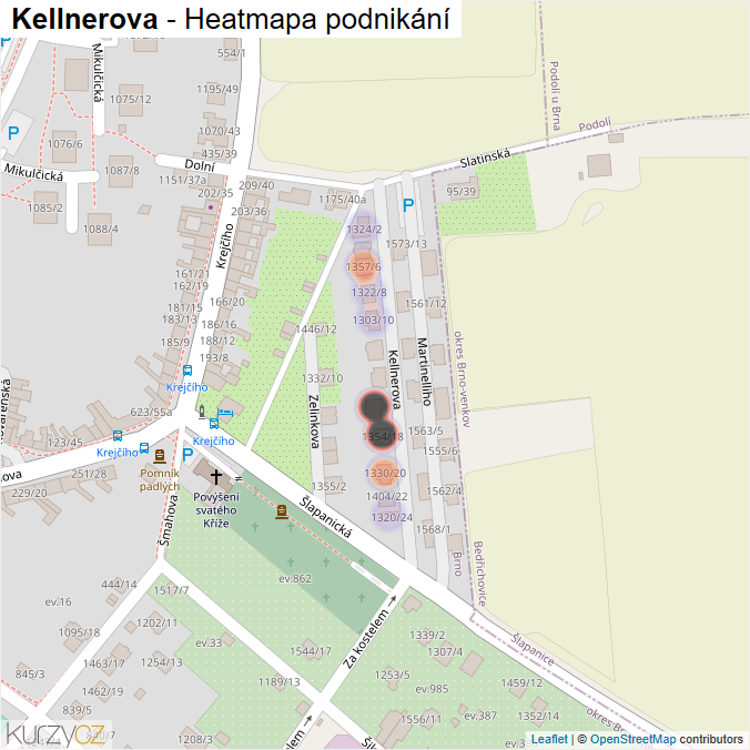Mapa Kellnerova - Firmy v ulici.