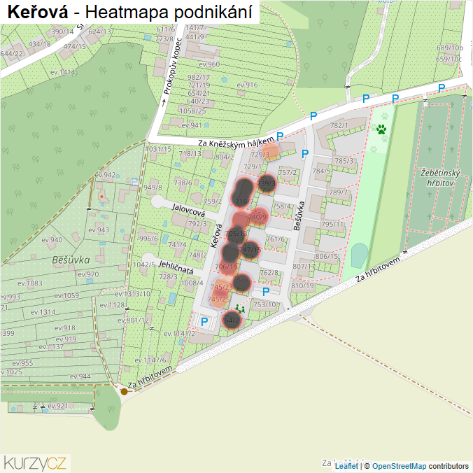 Mapa Keřová - Firmy v ulici.