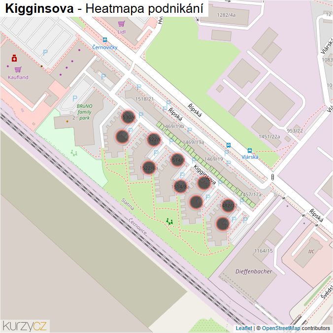 Mapa Kigginsova - Firmy v ulici.