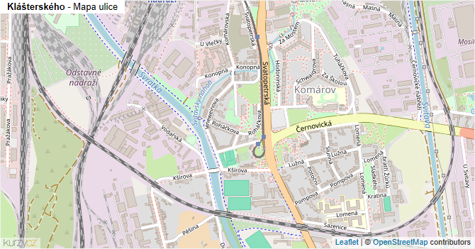 Klášterského - mapa ulice