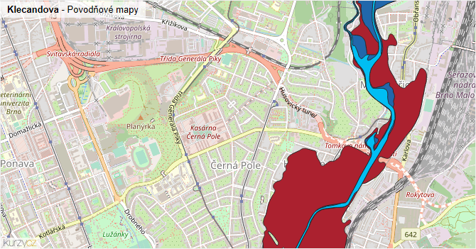 Klecandova - záplavové mapy stoleté vody
