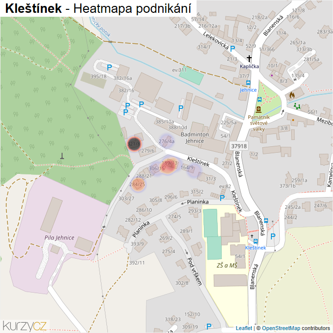 Mapa Kleštínek - Firmy v ulici.