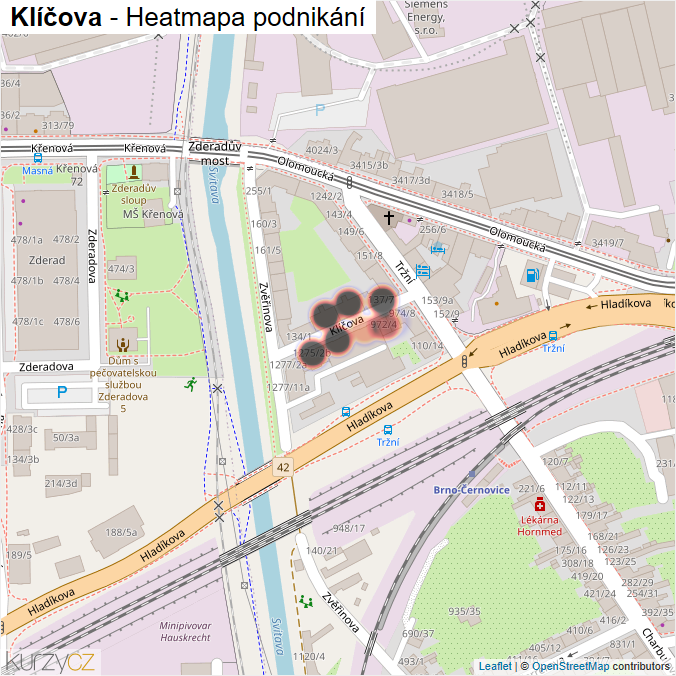 Mapa Klíčova - Firmy v ulici.