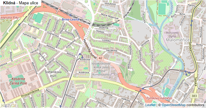 Klidná - mapa ulice