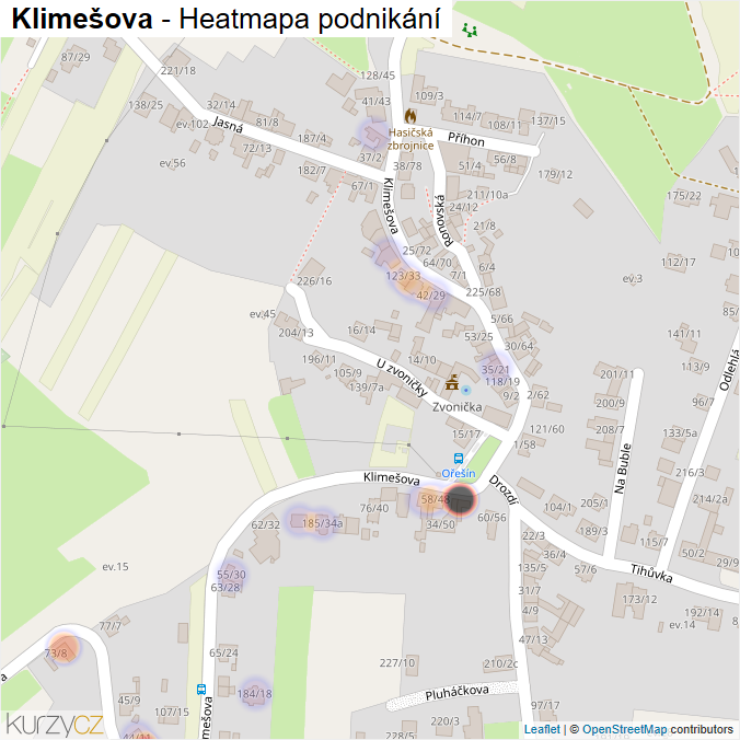 Mapa Klimešova - Firmy v ulici.