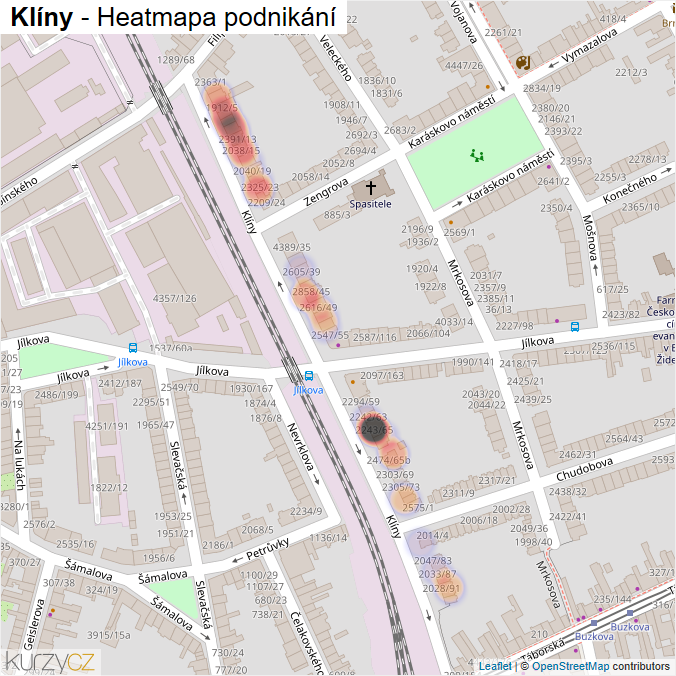 Mapa Klíny - Firmy v ulici.