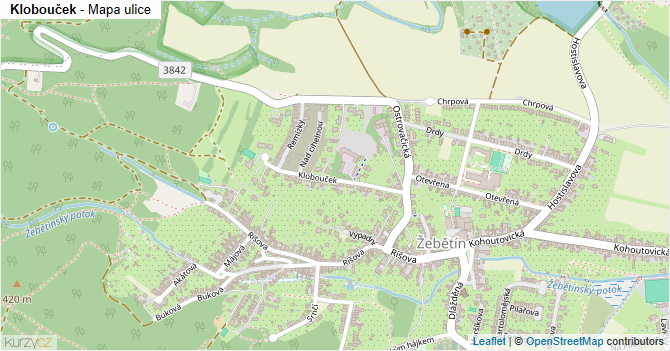 Klobouček - mapa ulice