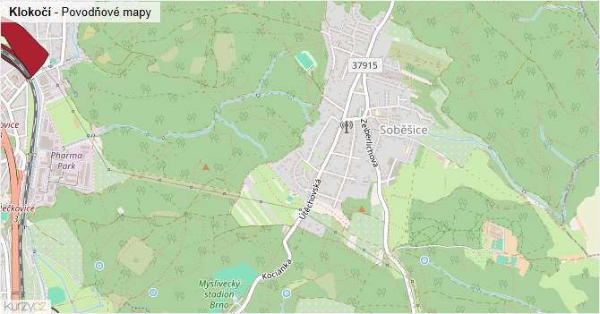 Klokočí - záplavové mapy stoleté vody