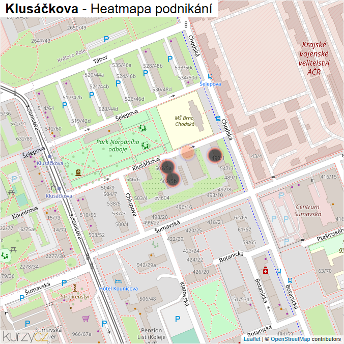Mapa Klusáčkova - Firmy v ulici.