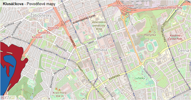 Klusáčkova - záplavové mapy stoleté vody