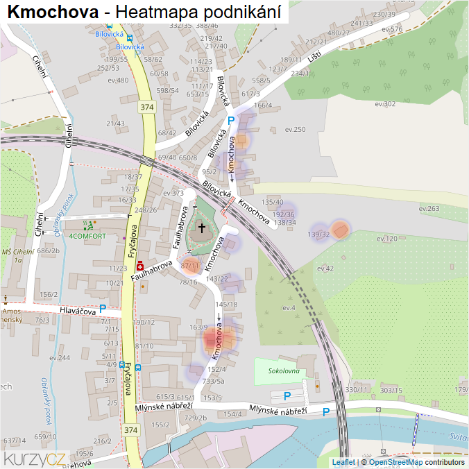 Mapa Kmochova - Firmy v ulici.