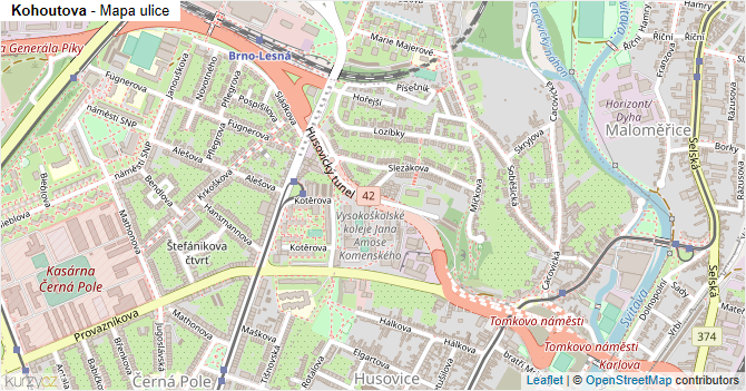 Kohoutova - mapa ulice