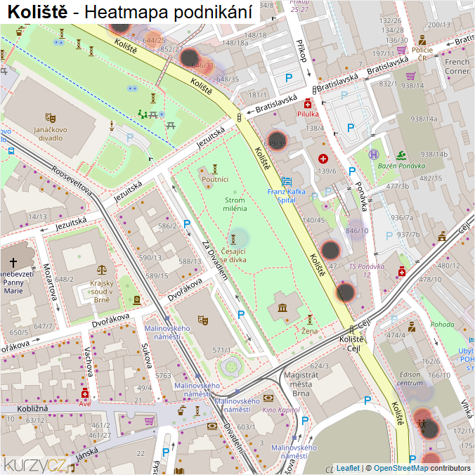 Mapa Koliště - Firmy v ulici.
