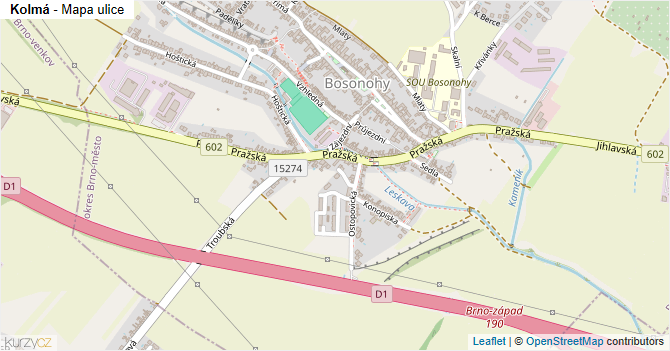 Kolmá - mapa ulice