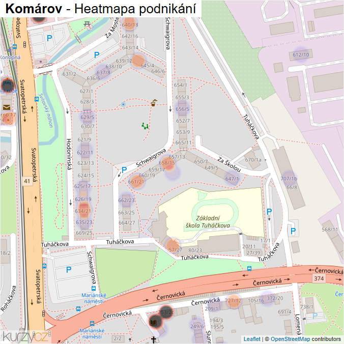 Mapa Komárov - Firmy v části obce.