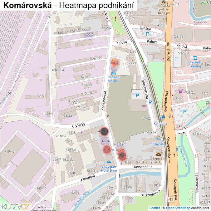 Mapa Komárovská - Firmy v ulici.