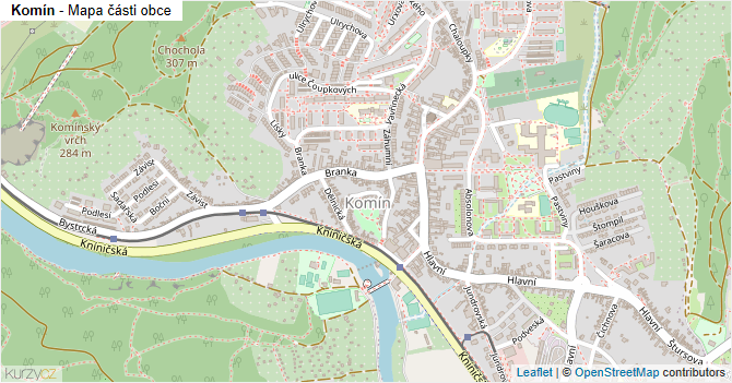 Komín - mapa části obce