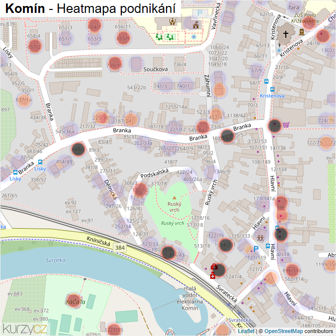 Mapa Komín - Firmy v části obce.