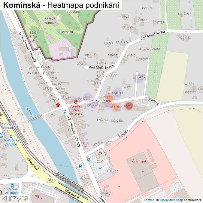 Mapa Komínská - Firmy v ulici.