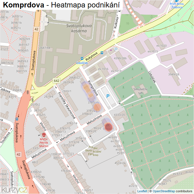 Mapa Komprdova - Firmy v ulici.
