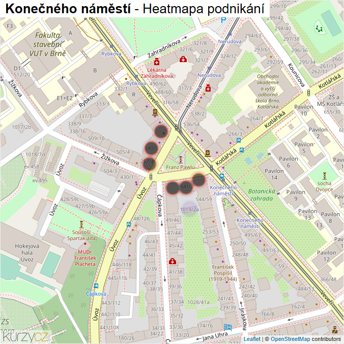 Mapa Konečného náměstí - Firmy v ulici.
