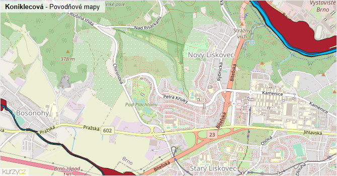Koniklecová - záplavové mapy stoleté vody