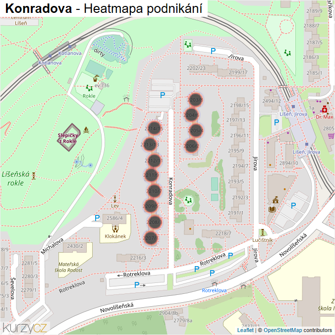 Mapa Konradova - Firmy v ulici.