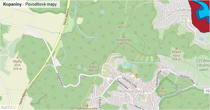 Kopaniny - záplavové mapy stoleté vody