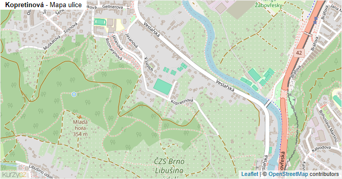 Kopretinová - mapa ulice