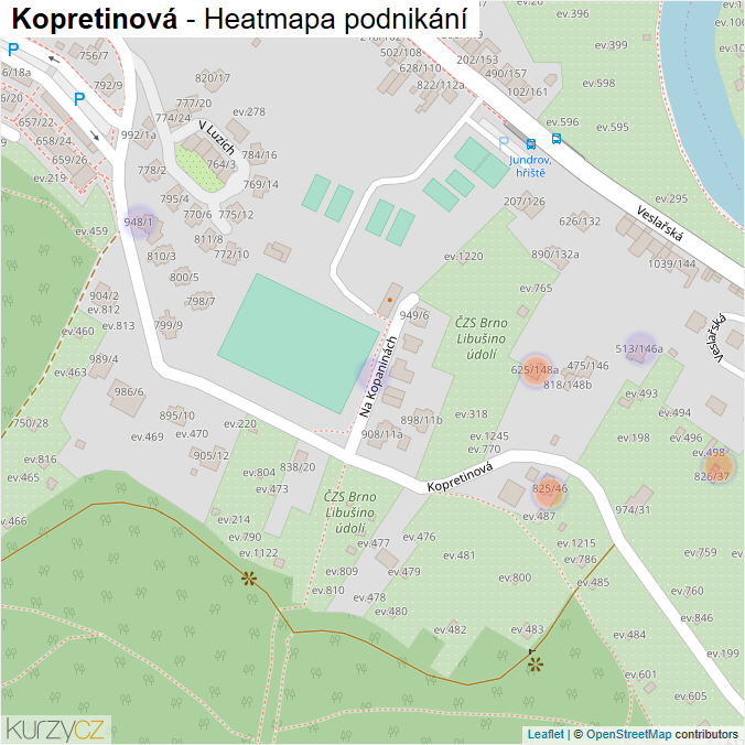 Mapa Kopretinová - Firmy v ulici.