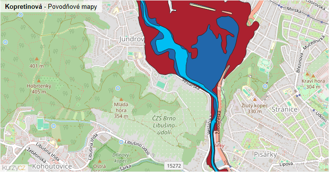 Kopretinová - záplavové mapy stoleté vody