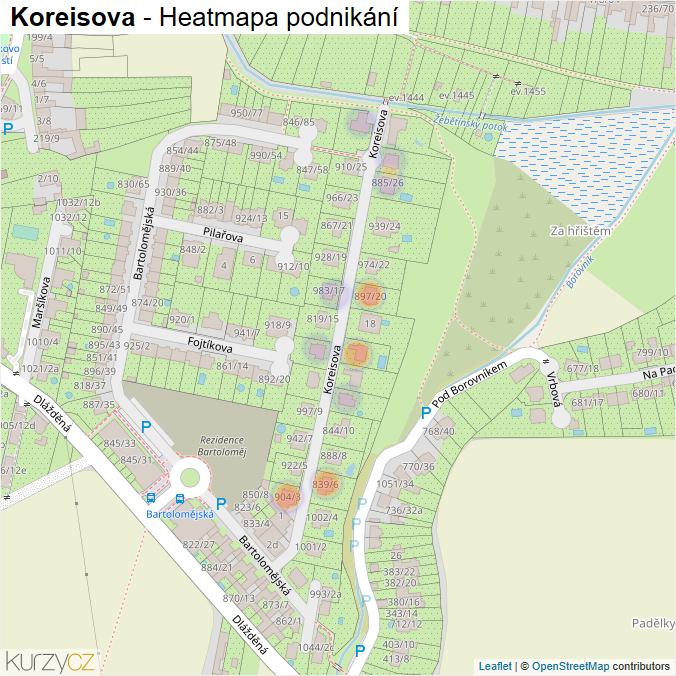 Mapa Koreisova - Firmy v ulici.