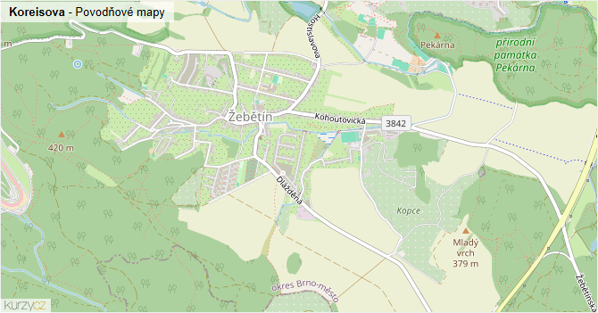 Koreisova - záplavové mapy stoleté vody