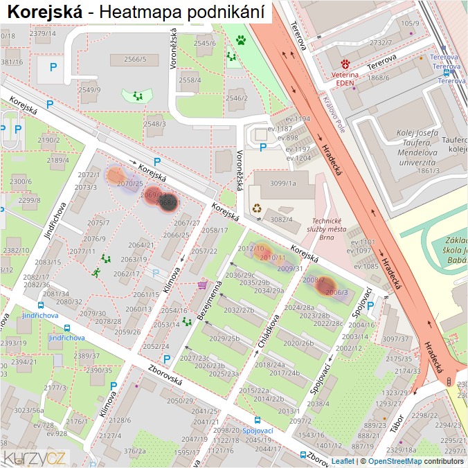 Mapa Korejská - Firmy v ulici.