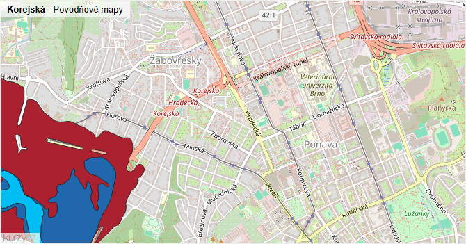 Korejská - záplavové mapy stoleté vody