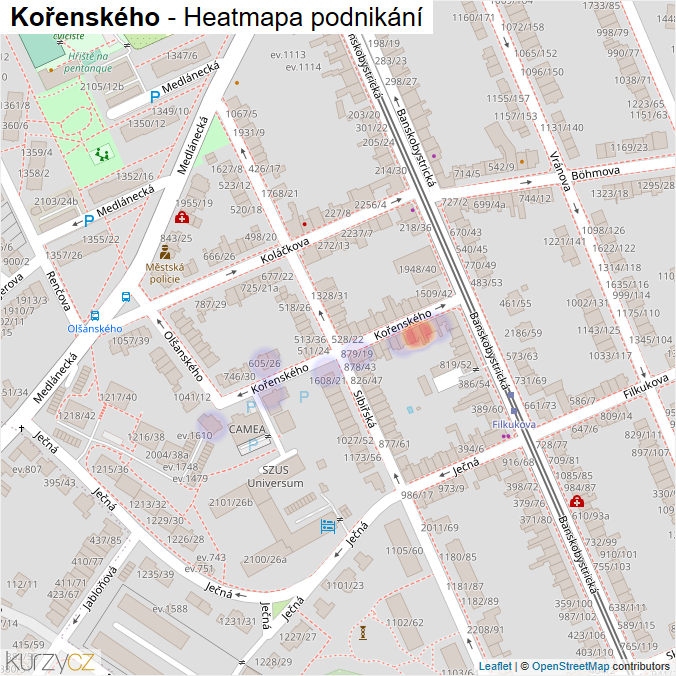 Mapa Kořenského - Firmy v ulici.