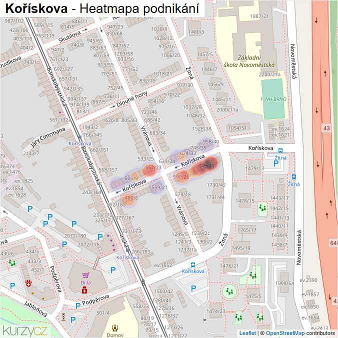 Mapa Kořískova - Firmy v ulici.