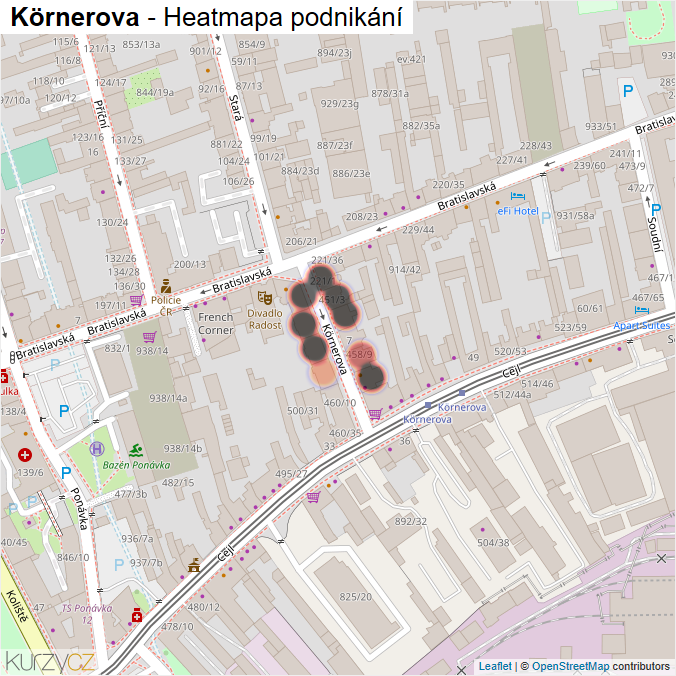 Mapa Körnerova - Firmy v ulici.