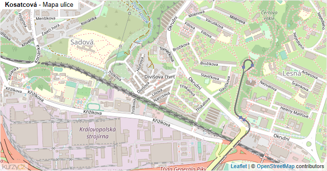 Kosatcová - mapa ulice