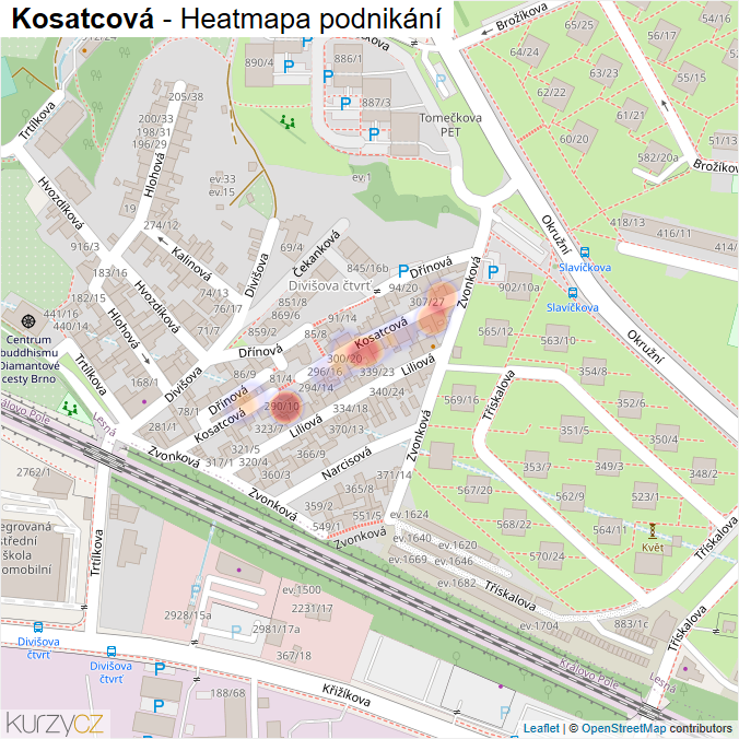 Mapa Kosatcová - Firmy v ulici.
