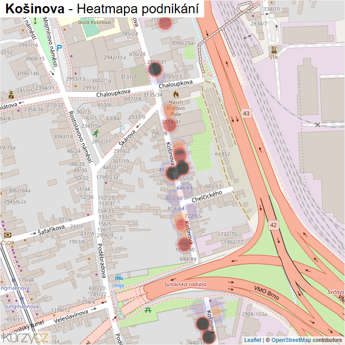 Mapa Košinova - Firmy v ulici.